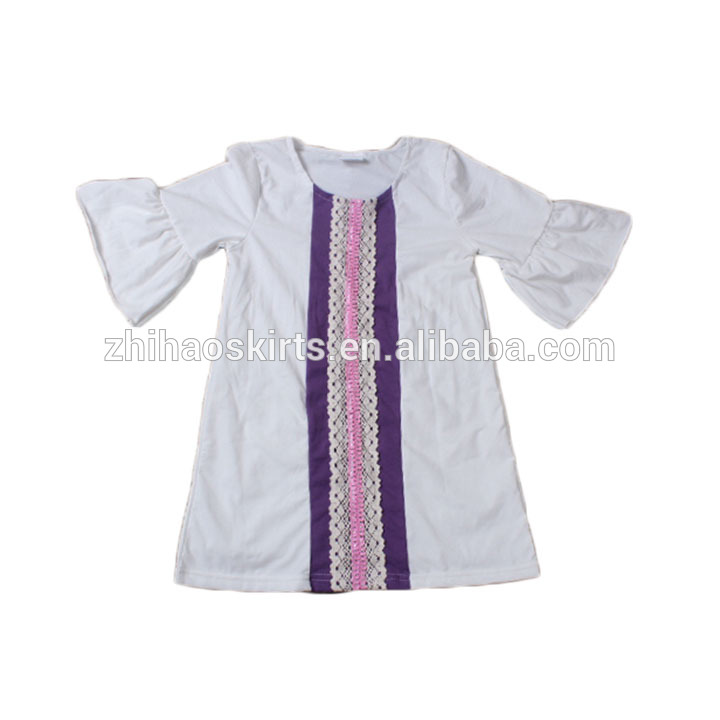 女の子の9年古い綿白で紫色のレースフリル子供夏ミディドレス-ジュニア服（女）ドレス問屋・仕入れ・卸・卸売り