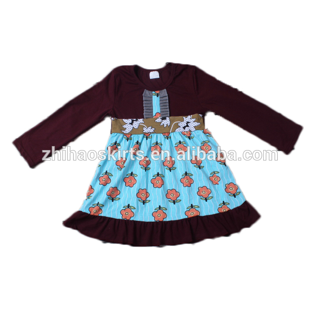 新しいスタイルのファッションかわいい花印刷冬ロングスリーブコットンブティック現代女の子ドレス-ジュニア服（女）ドレス問屋・仕入れ・卸・卸売り