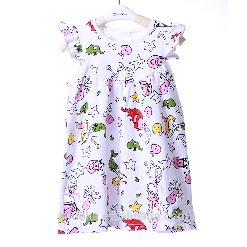 2016ホット販売ブティックリトルマーメイド柄ドレスキャップスリーブガールドレスベビーパールドレス-ジュニア服（女）ドレス問屋・仕入れ・卸・卸売り
