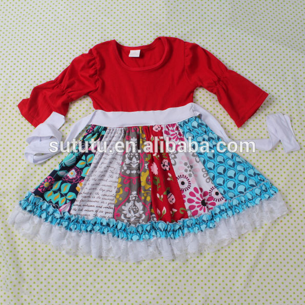 秋の最新赤いドレスとジョイント花でレース子供服卸売送料無料-ジュニア服（女）ドレス問屋・仕入れ・卸・卸売り