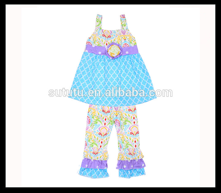 タンクトップ花ドレスフリルパンツセット子供女の子服女の子ブティック服春2016ヨーロッパ赤ちゃん服卸売-キッズ服　セット問屋・仕入れ・卸・卸売り