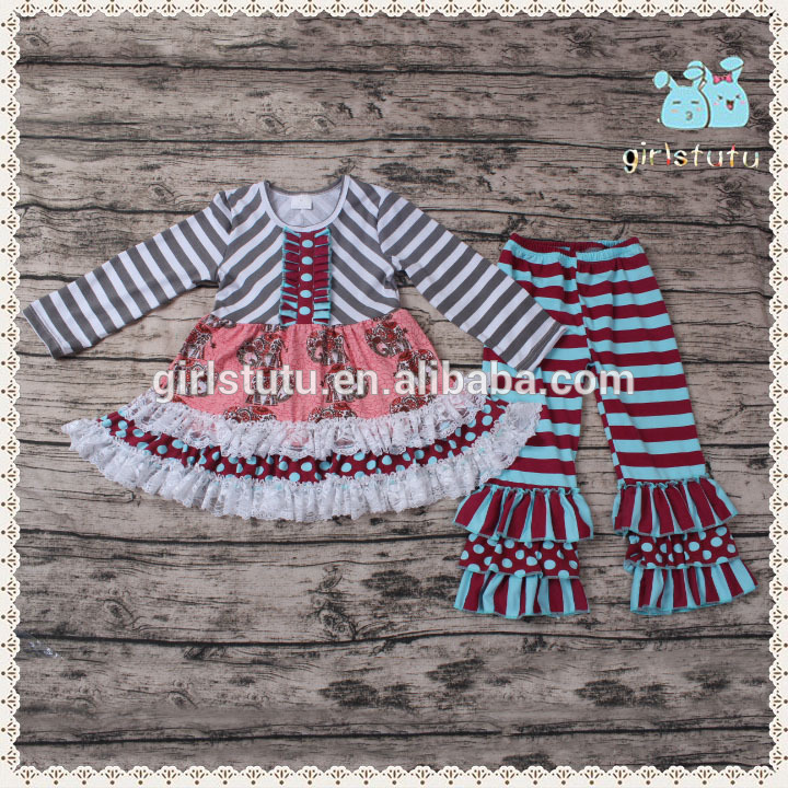 ホットスタイルリトル女の子ブティックリメイク服セットストライプフリル女の子扮付きレース子供秋服-キッズ服　セット問屋・仕入れ・卸・卸売り