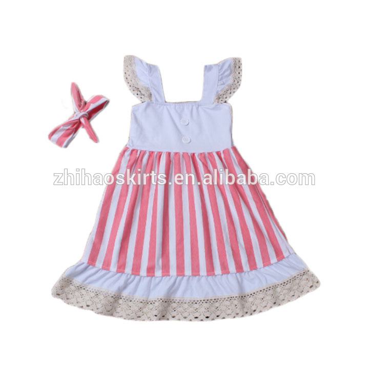 最新のフラワーガールのドレスのため7歳児綿ピンクストライプレースフリル新しいファッションドレス-ジュニア服（女）ドレス問屋・仕入れ・卸・卸売り