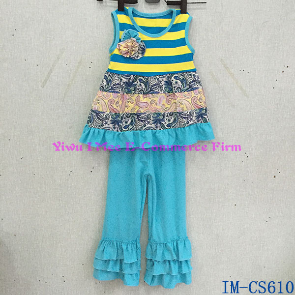 リメイクマスタードパイ衣類セットノースリーブのドレス女の子のためのカスタムデザインの赤ん坊の服装でim-cs610フラワーフリルパンツ-キッズ服　セット問屋・仕入れ・卸・卸売り