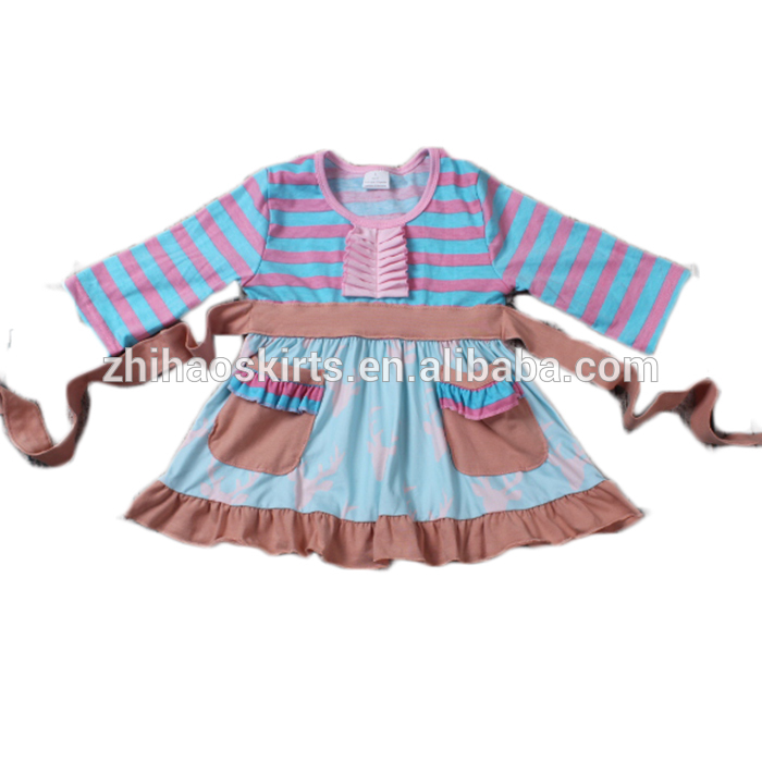 冬長袖カスタマイズ紫ピンクストライプトップ付き2ポケット子供女の子ドレス-ジュニア服（女）ドレス問屋・仕入れ・卸・卸売り