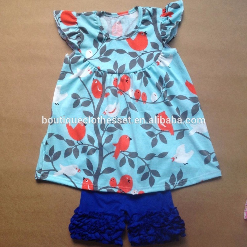 こうるさいremakes 2016ブティック女の子服フラッタースリーブ鳥ドレス女の子フリル服-キッズ服　セット問屋・仕入れ・卸・卸売り