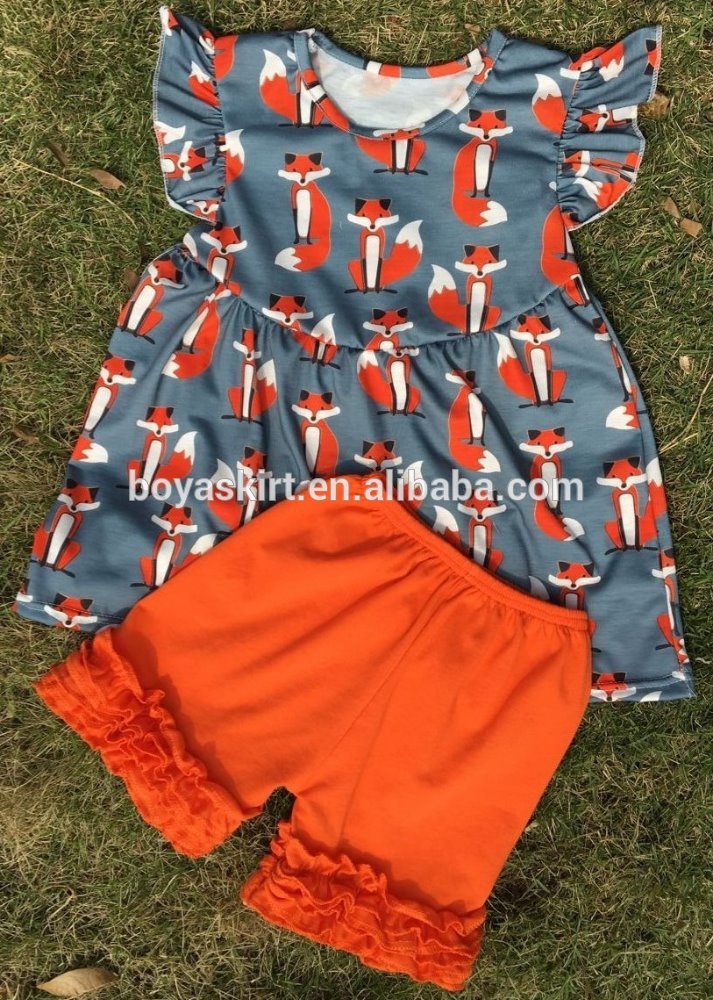 2016素敵なキツネ綿印刷赤ちゃんの女の子服セット卸売女の子の夏の服フリルショートパンツ-キッズ服　セット問屋・仕入れ・卸・卸売り