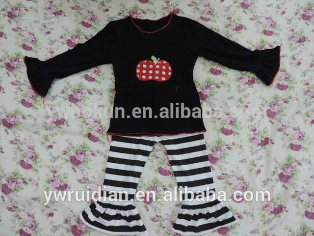 新しいデザインの月2016子供ブティック幼児リメイクフリルキッズストライプ服サッシトップとアイシングレギンス服-キッズ服　セット問屋・仕入れ・卸・卸売り