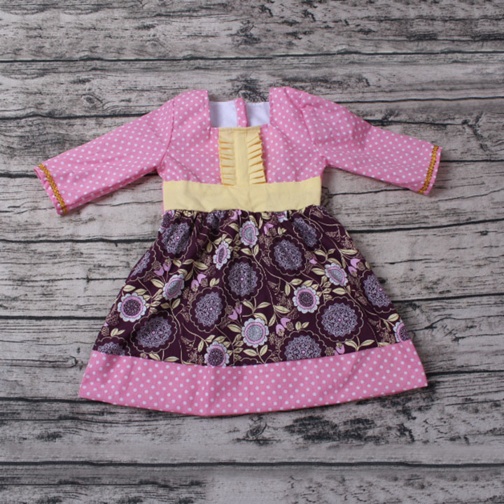 2016ハーフスリーブピンクポルカドット花パターン赤ちゃん女の子綿秋ドレス-ジュニア服（女）ドレス問屋・仕入れ・卸・卸売り