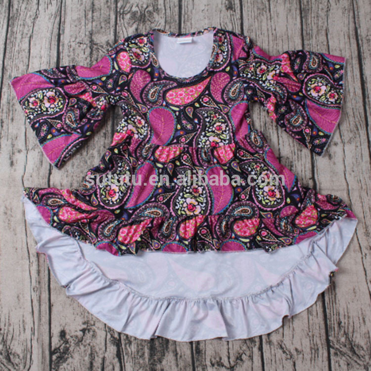 花フリル3/4袖子供デザイン短いフロントと長いバックスカート-ジュニア服（女）ドレス問屋・仕入れ・卸・卸売り