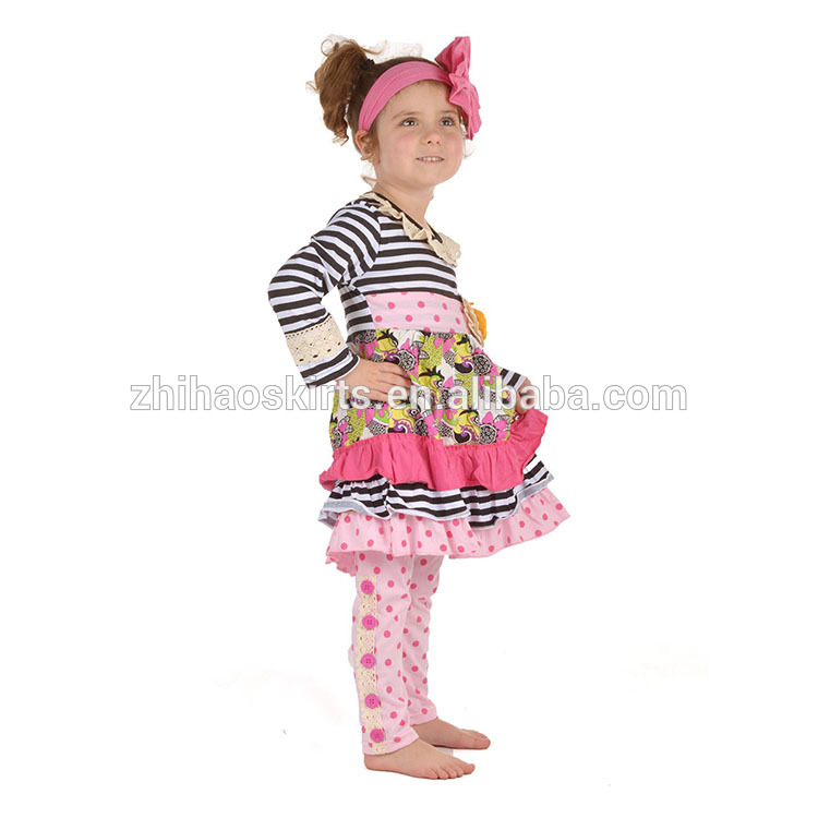 2016赤ちゃんの女の子卸売ブティックスタイル服マッチングヘッドバンド付きドットとストリップ混合甘い子服-キッズ服　セット問屋・仕入れ・卸・卸売り