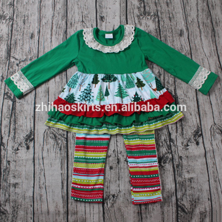 2016赤ちゃんの女の子ブティック服セット赤ちゃん女の子クリスマスプリント服セットでフリル素敵なマッチング服セット-キッズ服　セット問屋・仕入れ・卸・卸売り