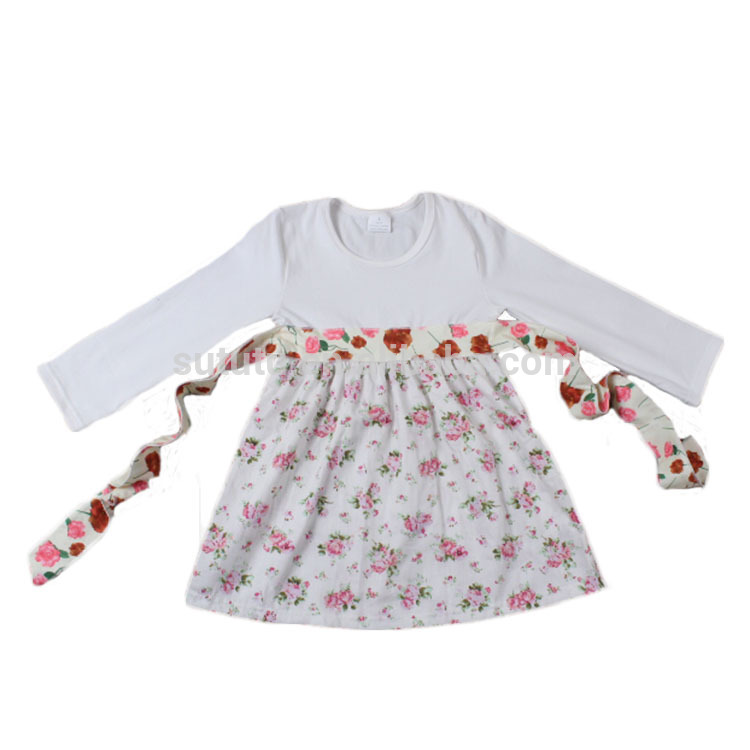 白とピンクの花の形状長袖女の子冬暖かいドレスファッションスタイル子供女の子ドレス-ジュニア服（女）ドレス問屋・仕入れ・卸・卸売り
