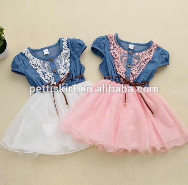 夏の女の子のデニムフリルチュチュドレスヴィンテージレースのfrocks-ジュニア服（女）ドレス問屋・仕入れ・卸・卸売り