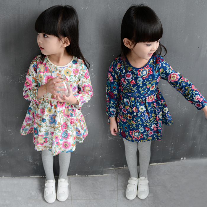 2016秋新製品子供女の子夏パーティーロングスリーブフラワードレス-ジュニア服（女）ドレス問屋・仕入れ・卸・卸売り