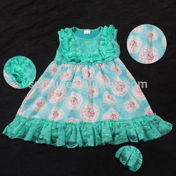 新しいスタイル美しい女の子frocksデザイン最新のレース緑花子供ロングfrocksデザイン有機ベビー服-ジュニア服（女）ドレス問屋・仕入れ・卸・卸売り