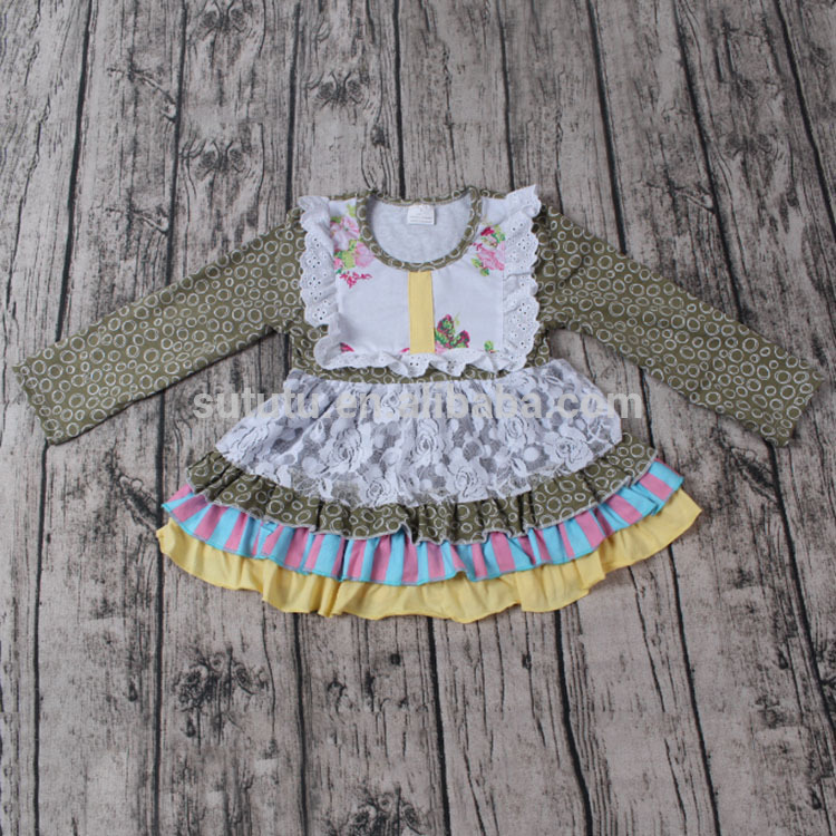 軍事インクグリーンカラードレス花冬暖かい女の子ファッションキッズガールズドレス-ジュニア服（女）ドレス問屋・仕入れ・卸・卸売り