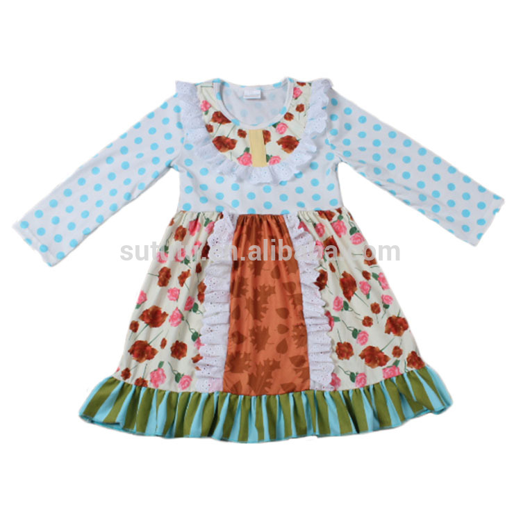 カラフルなドット女の子服ドレス花冬暖かいドレス子供ファッションドレス-ジュニア服（女）ドレス問屋・仕入れ・卸・卸売り
