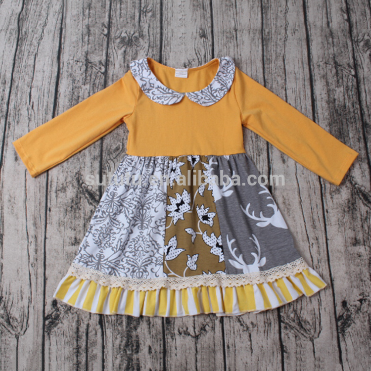 フリルブティック花マスタード色ロングドレスベビーフロック2013子供frocksデザイン-ジュニア服（女）ドレス問屋・仕入れ・卸・卸売り