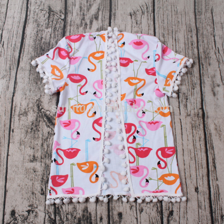 ピンク白鳥パターン着物ポンポンボール子供妖精服女の子ドレスベビー女の子夏ドレス-ジュニア服（女）ドレス問屋・仕入れ・卸・卸売り