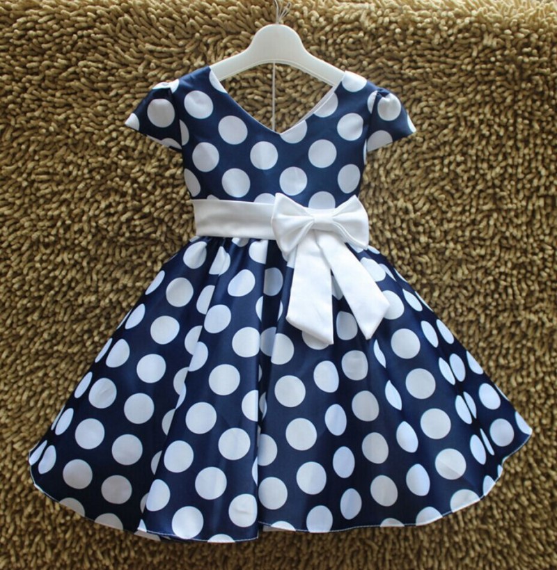 ベビードレス女の子ポルカドット白い弓のelbise vetementランファンfille-ジュニア服（女）ドレス問屋・仕入れ・卸・卸売り