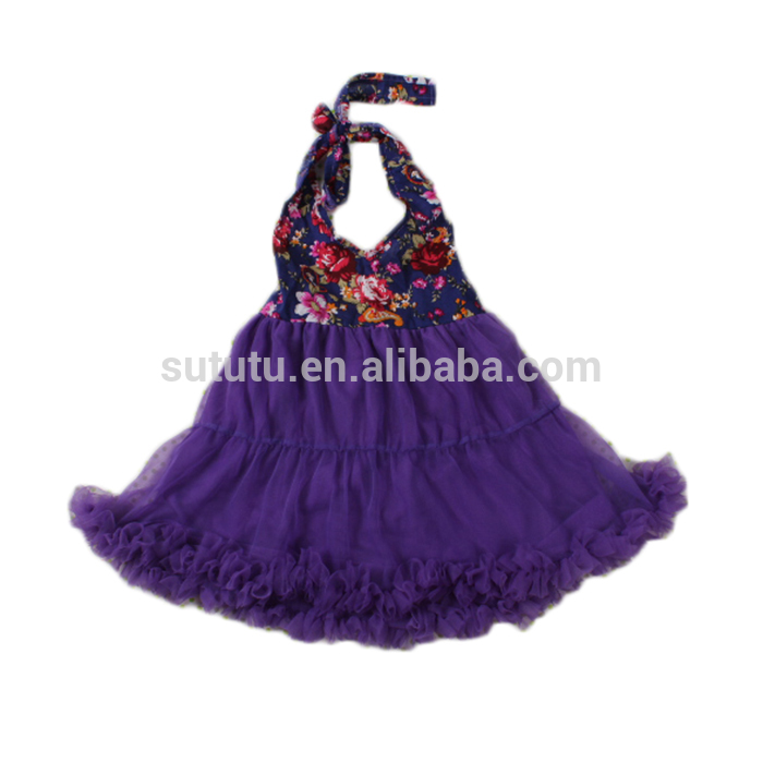 スーパーかわいい夏ガルス紫色の花ふわふわフリルノースリーブカフタンシフォンフォーマルドレス-ジュニア服（女）ドレス問屋・仕入れ・卸・卸売り