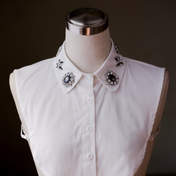 女性のフェイクhalfシャツ綿チョッキ襟着脱式隠されたダイヤモンドと白いシャツ-その他アパレル副資材問屋・仕入れ・卸・卸売り