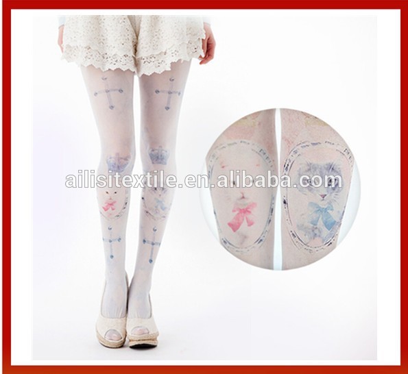 セクシーな女性の膝高いストッキングタトゥー靴下レギンスのtights/デザインストッキング猫の顔/美しい女子高生のタイツのストッキング-パンティーストッキング/タイツ問屋・仕入れ・卸・卸売り