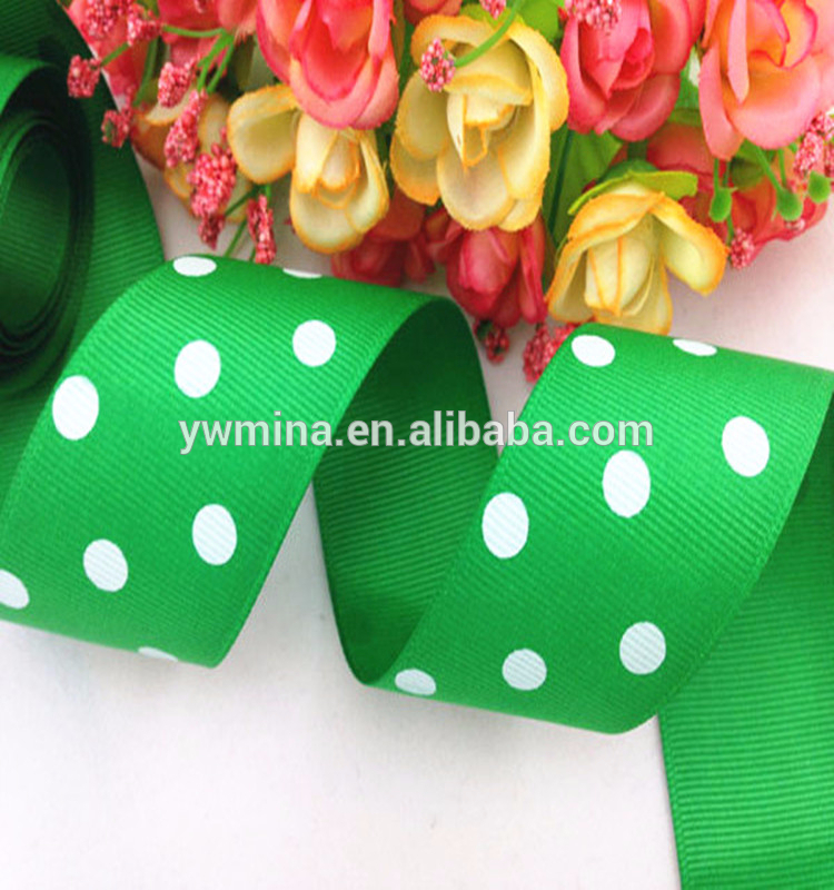 緑色のプリント2015中国卸売古典的な白ドットグログランリボン、 リボンの花手作りdiy/弓材料-リボン問屋・仕入れ・卸・卸売り