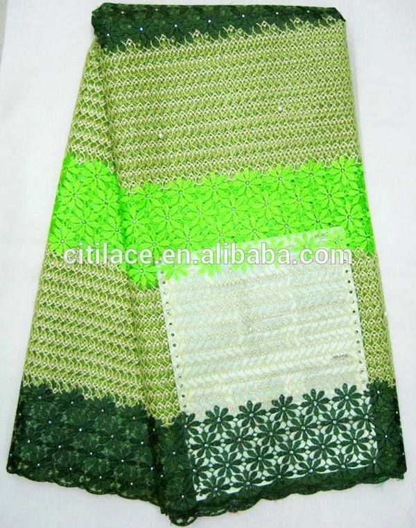 J616-1グリーンカラー5ヤード高品質アフリカ刺繍チュールレース生地-レース問屋・仕入れ・卸・卸売り