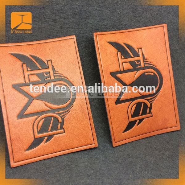 高品質ブランドデザインブラウンエンボス革ラベル/バッグ革ラベル-アパレル副資材　ラベル問屋・仕入れ・卸・卸売り