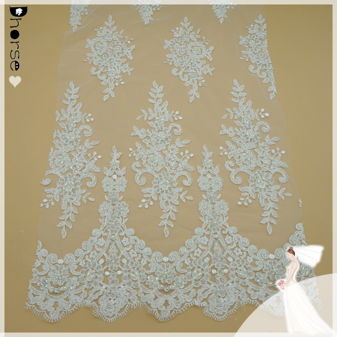 White/象牙ひも状のレース刺繍花柄メッシュ生地のためのスパンコールビーズで装飾され、 花嫁のウェディングドレス- dh- bf662-レース問屋・仕入れ・卸・卸売り
