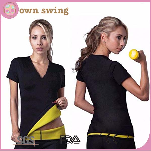 女性ボディシェイパーロングtシャツ痩身ネオプレンベスト減量ホット汗シャツ/スポーツヨガトレーニングコルセットジムtシャツ-補正下着問屋・仕入れ・卸・卸売り
