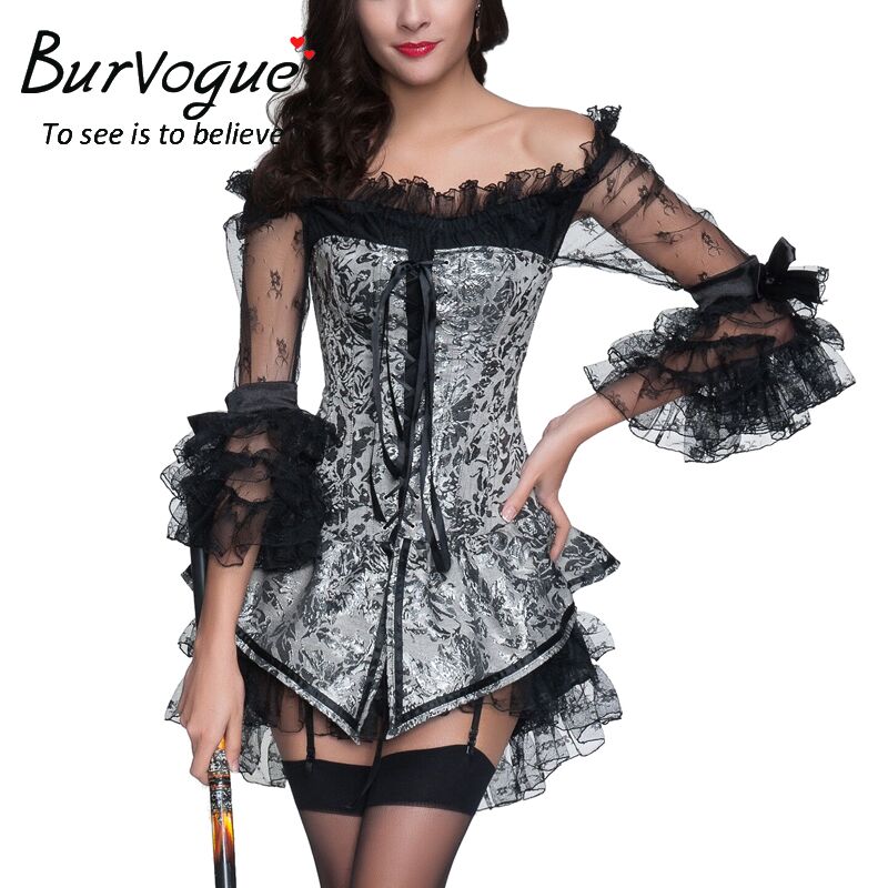 Burvogueセクシーなゴシックスチームパンク女性レースコルセットトップスメッシュコルセットドレス卸売-問屋・仕入れ・卸・卸売り