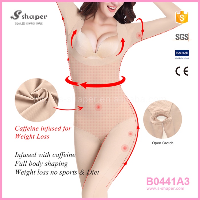 S-SHAPERセクシーレディースボディースーツ長袖カフェインinfursedボディースーツB0441A3-補正下着問屋・仕入れ・卸・卸売り