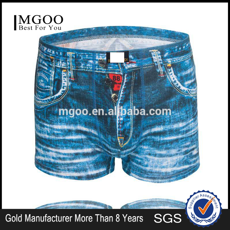 Mgoo熱い販売メンズジーンズプリントボクサー下着若い男の子ボクサーセクシーな男性ボクサー-プラスサイズ下着問屋・仕入れ・卸・卸売り