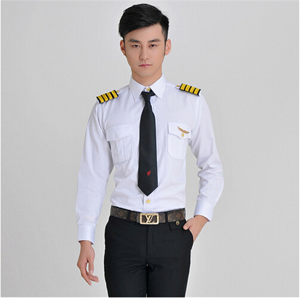 Juqianカスタム品質良い長袖パイロットシャツ、男航空会社の制服、白メンズエアラインパイロットunformシャツ-スチュワーデス制服問屋・仕入れ・卸・卸売り