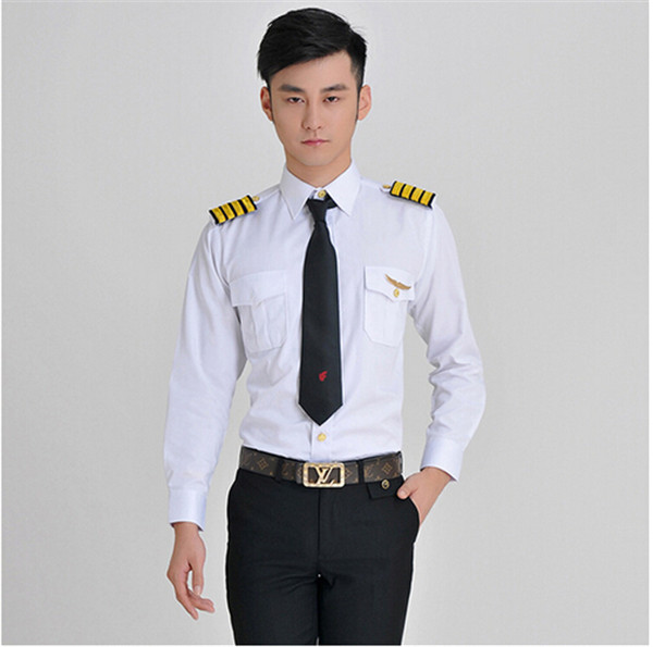 Juqianカスタム品質良い長袖パイロットシャツ、男航空会社の制服、白メンズエアラインパイロットunformシャツ-スチュワーデス制服問屋・仕入れ・卸・卸売り