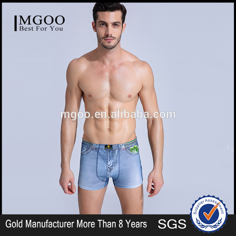 Mgoo高ファッション下着男性綿快適なジーンズプリントショーツカスタム印刷在庫-プラスサイズ下着問屋・仕入れ・卸・卸売り