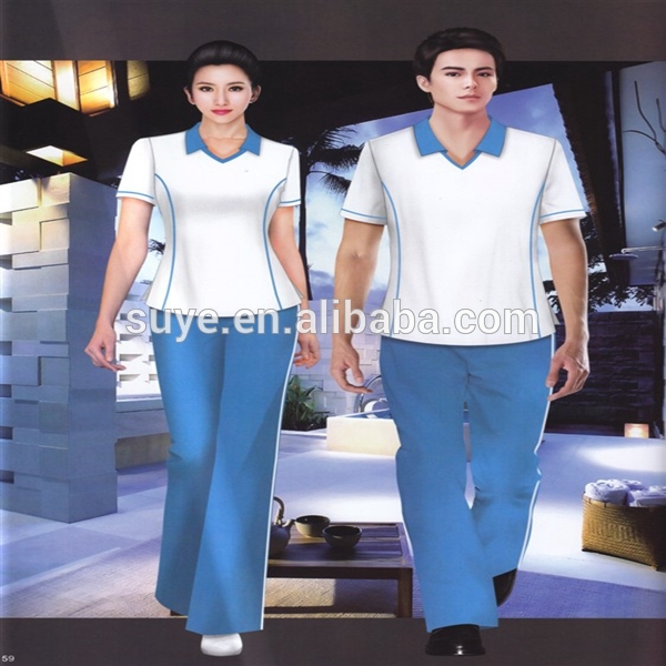 新加入100%コットンホワイト卸売ファーストクラススパ制服-ホテル従業員制服問屋・仕入れ・卸・卸売り