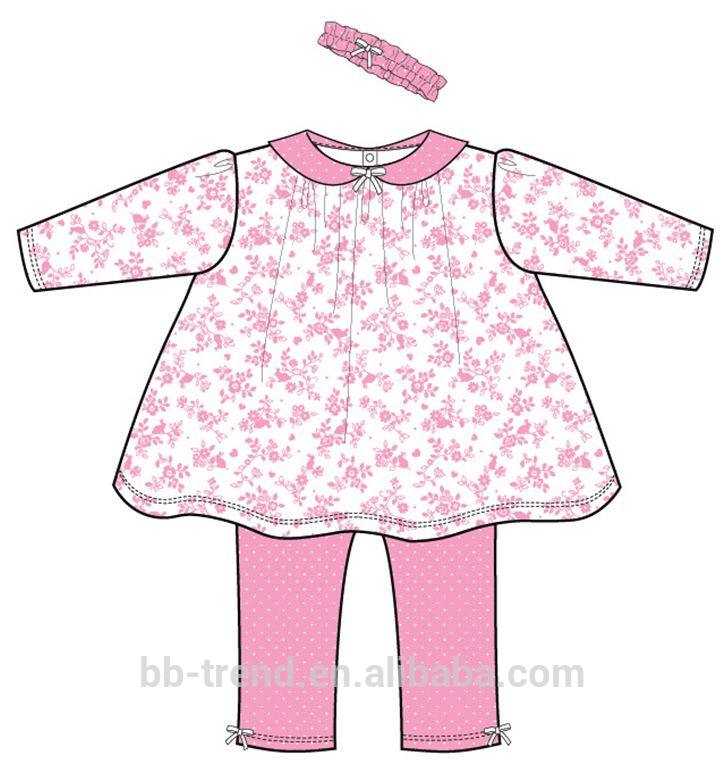 インターロック100%コーマ綿の赤ん坊の女の子チュニック2ピースセット-ベビーシャツ、トップス問屋・仕入れ・卸・卸売り