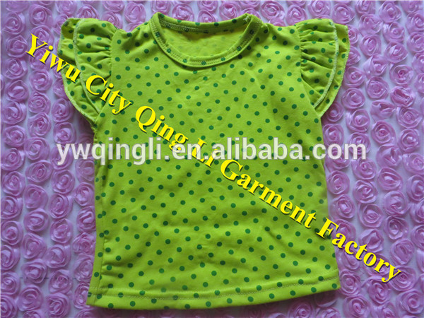 キッズニットpersnicketyブティック赤ちゃんの女の子の綿のブラウス半袖緑のドットでtシャツがフリル-ベビーシャツ、トップス問屋・仕入れ・卸・卸売り