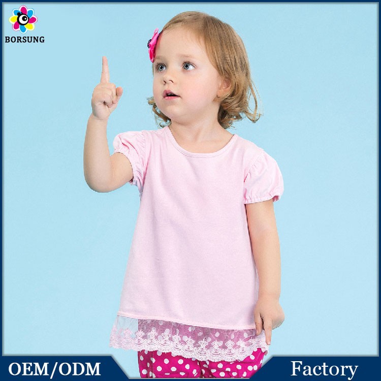高品質無地t- シャツファッションブランク女の子ピンクレースの裾フリルスリーブtシャツ-プラスサイズシャツ、ブラウス問屋・仕入れ・卸・卸売り