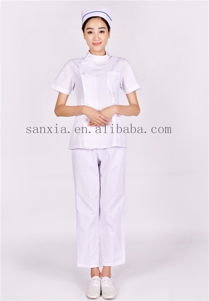 Seragam jururawat perempuan lengan panjang kolar putih berdiri-医療スタッフ制服問屋・仕入れ・卸・卸売り