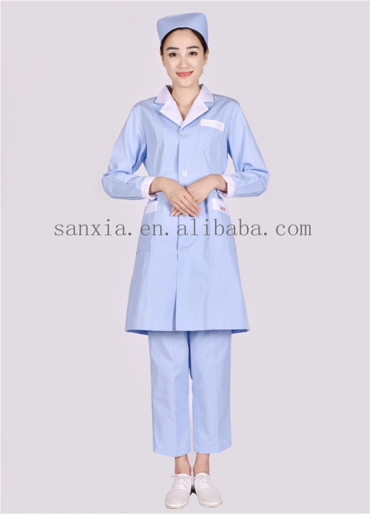 Langit biru panjang lengan lutut panjang jururawatコット-医療スタッフ制服問屋・仕入れ・卸・卸売り