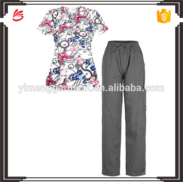 高品質の女性二枚卸売病院通関プリントスクラブ制服看護師のため-医療スタッフ制服問屋・仕入れ・卸・卸売り