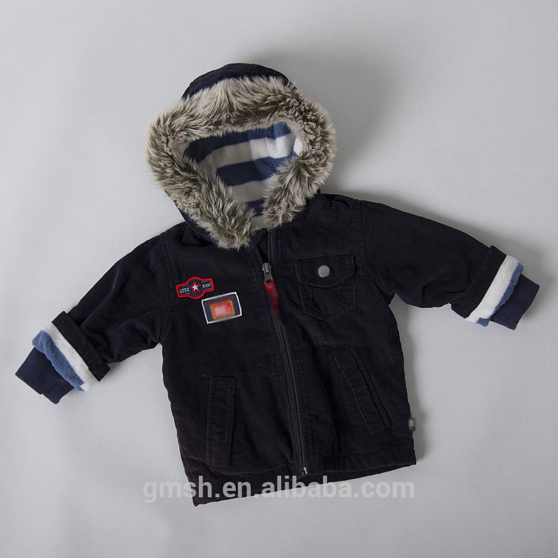 赤ちゃん男の子冬ジャケットコートでモック毛皮トリムフーディジッパーを通してので暖かい-ベビージャケット、コート問屋・仕入れ・卸・卸売り