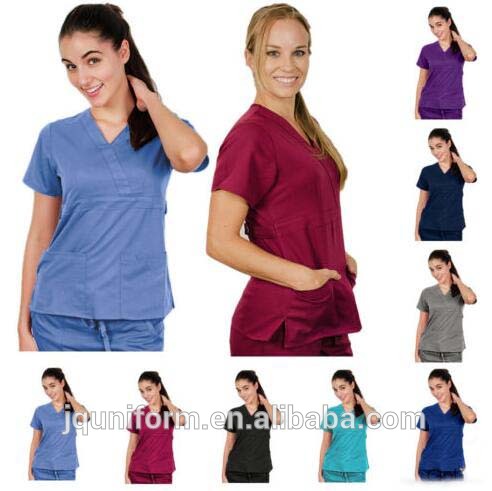女性のやわらかモックラップスクラブトップ医療看護制服vネック2-Pockets-医療スタッフ制服問屋・仕入れ・卸・卸売り