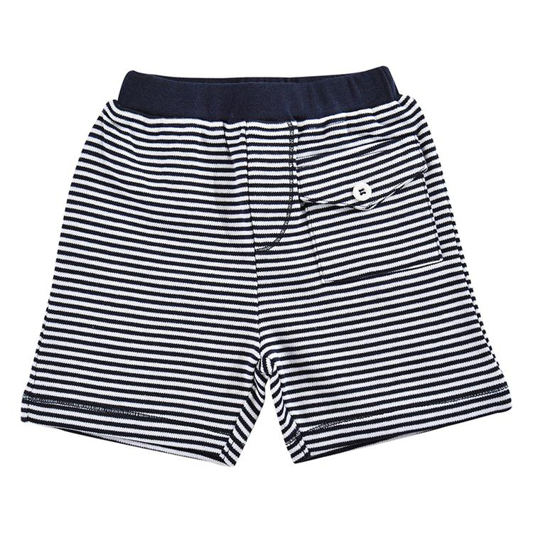赤ちゃん男の子服、ショートパンツ、ストライプ、糸染め、夏カジュアルウェア、ソフト、100%綿ニットインターロック-ベビーズボン、半ズボン問屋・仕入れ・卸・卸売り