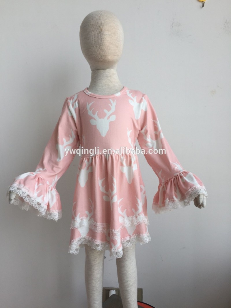 新しい到着2016赤ちゃんドレス鹿デザインlomhスリーブドレス-プラスサイズドレス、スカート問屋・仕入れ・卸・卸売り